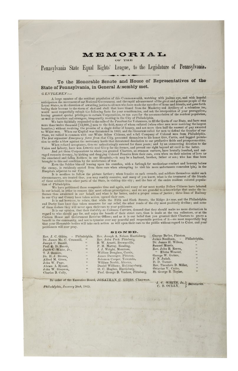 Pennsylvania State Equal Rights League, Memoriał Pennsylvania State Equal Rights League, do legislatury Pensylwanii, 20 stycznia 1865 autorstwa American School