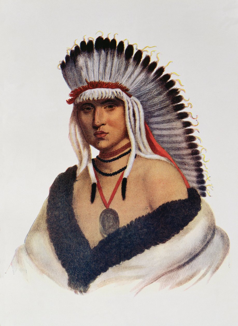 Petalesharro, Pawnee Brave, ilustracja z „The Indian Tribes of North America, Vol.1”, Thomasa L. McKenneya i Jamesa Halla, wyd. John Grant (kolor lito) autorstwa American School