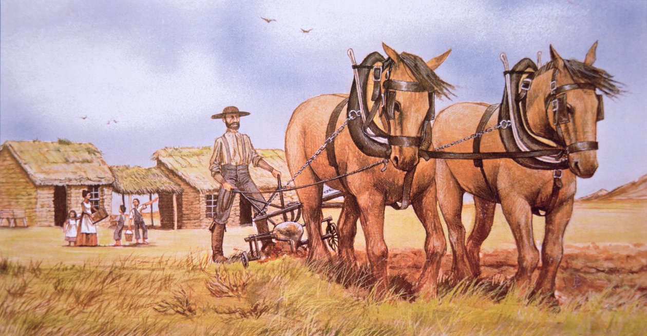 Pionierski rolnik (litografia kolorowa) autorstwa American School