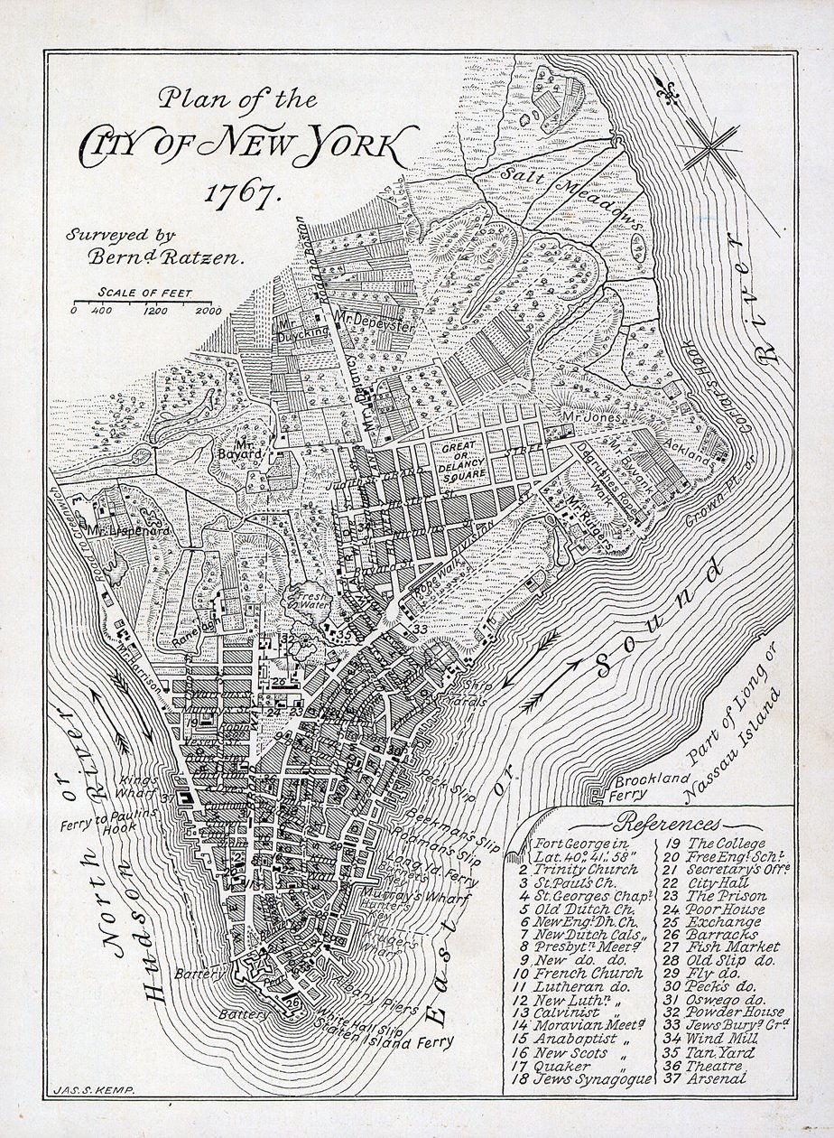 Plan miasta Nowy Jork w 1767 (lito) autorstwa American School