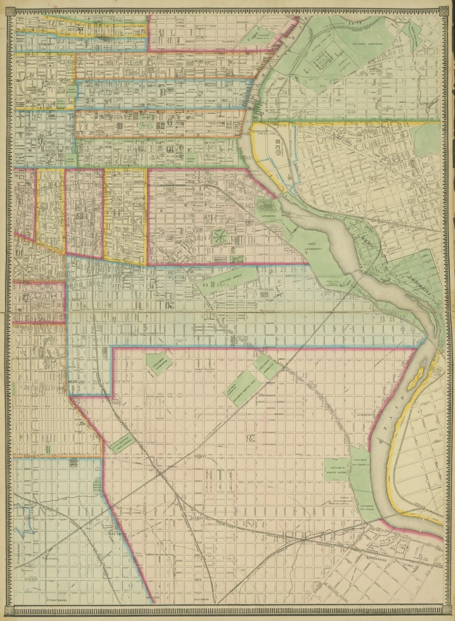 Plansza 5, Mapa całego miasta Filadelfia, 1867 r. autorstwa American School