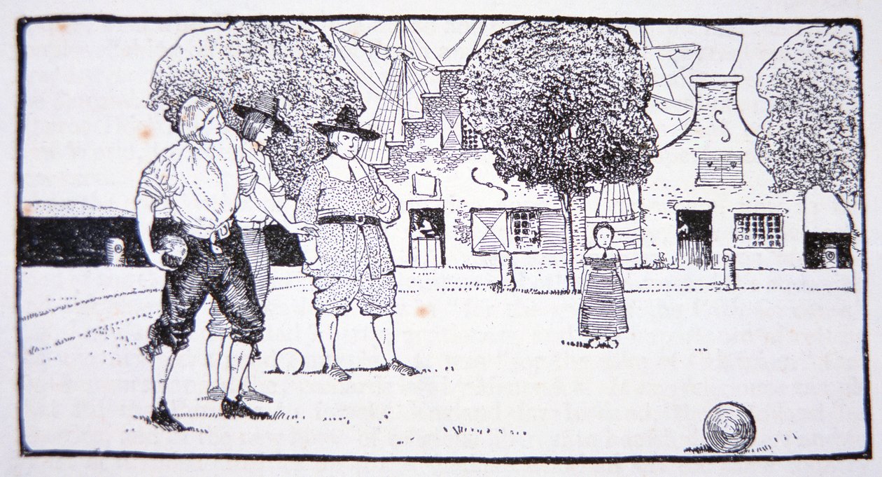 Gra w kręgle w Nowym Amsterdamie w XVII wieku (lito) autorstwa American School