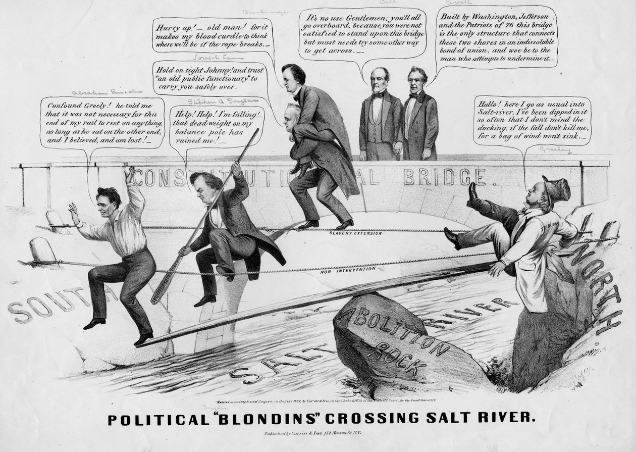 Polityczne Blondynki przekraczające Salt River, wydane przez Currer & Ives, Nowy Jork, 1860 autorstwa American School