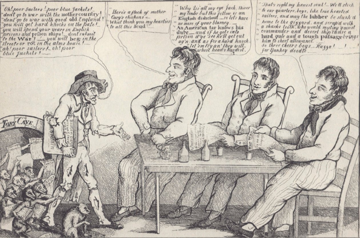 Karykatura polityczna w przeddzień wojny 1812 r., c.1812 (lito) autorstwa American School
