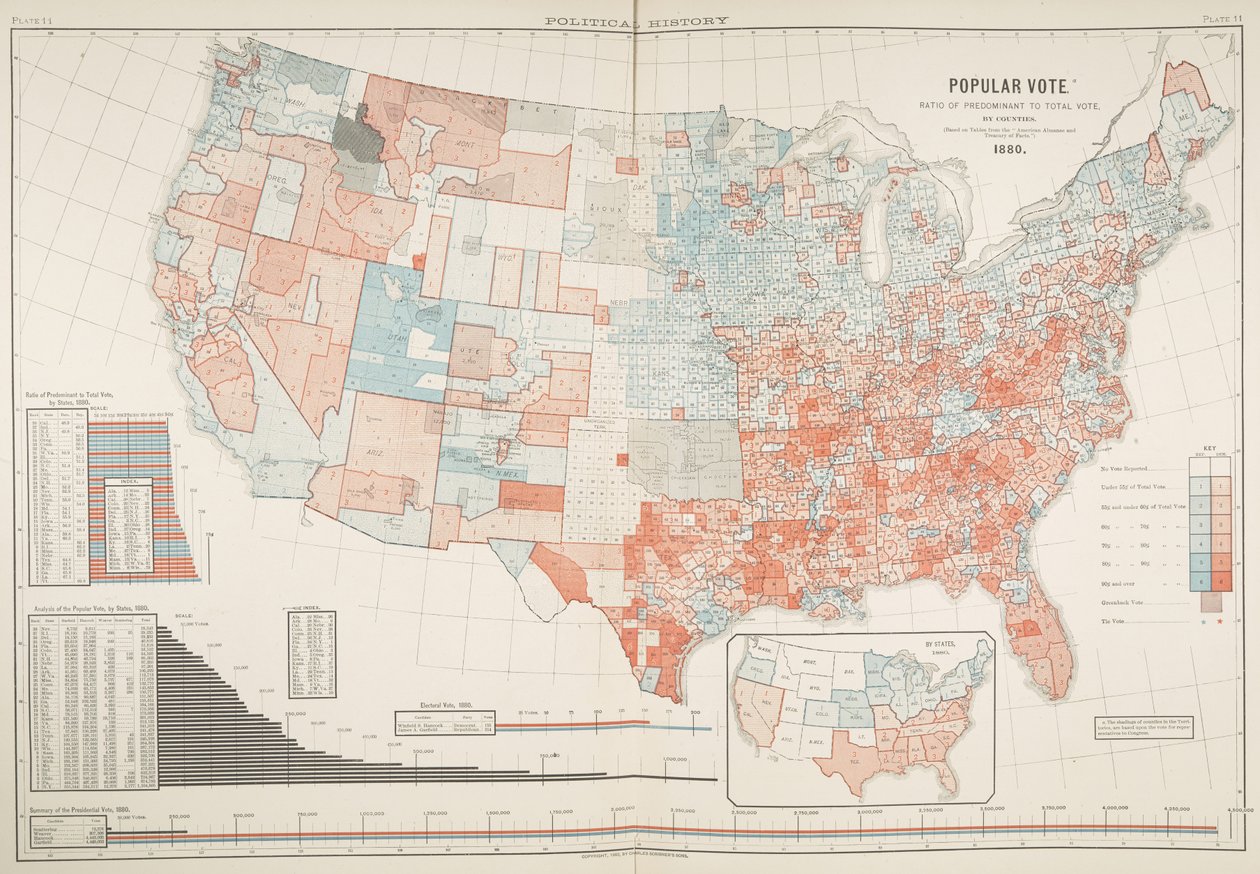 Mapa polityczna wyborów 1880, Tab. 11, Gannett, Henry i Fletcher Hewes autorstwa American School