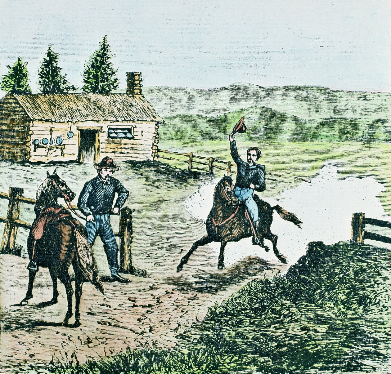 Pony Express Station (kolorowy grawerunek) autorstwa American School