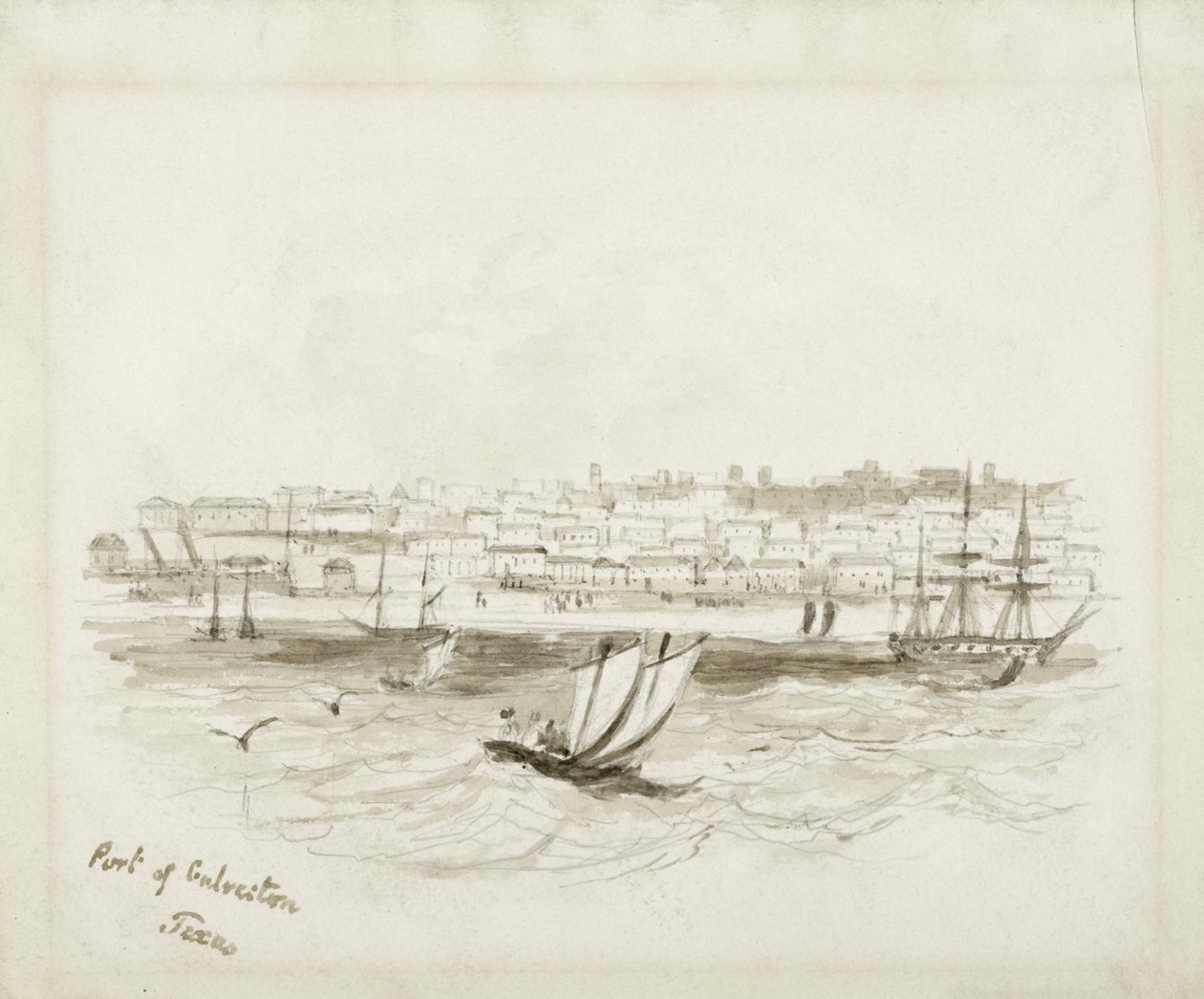 Port of Galveston, Teksas, koniec XIX wieku (atrament na papierze tkanym) autorstwa American School