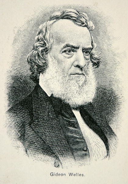 Portret Gideona Wellesa (1802-78), Sekretarza Marynarki Wojennej USA podczas wojny i odbudowy (lito) autorstwa American School