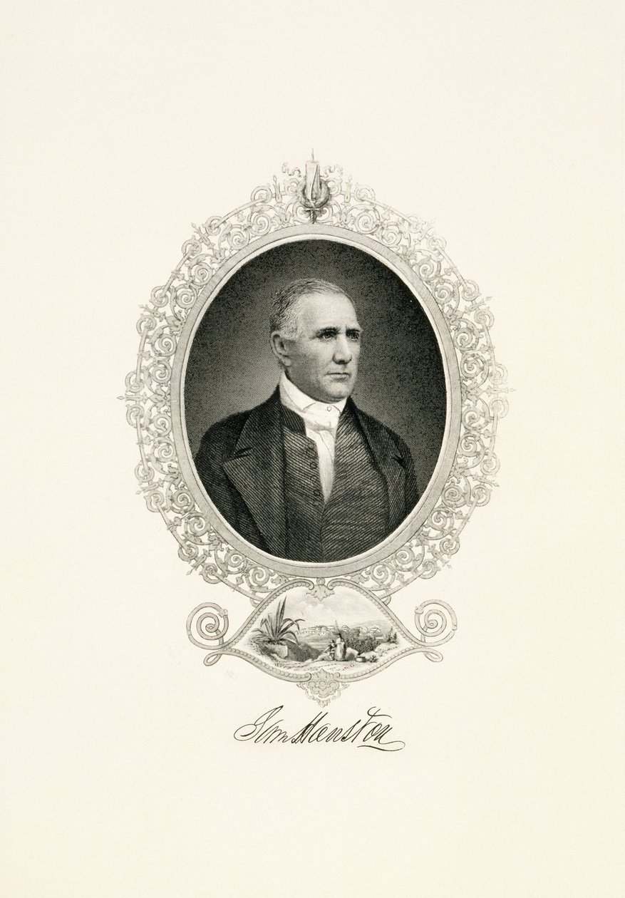 Portret Sama Houstona z widokiem na miasto, ca. 1855-c. 1860 (stalowy grawerunek na papierze tkanym) autorstwa American School