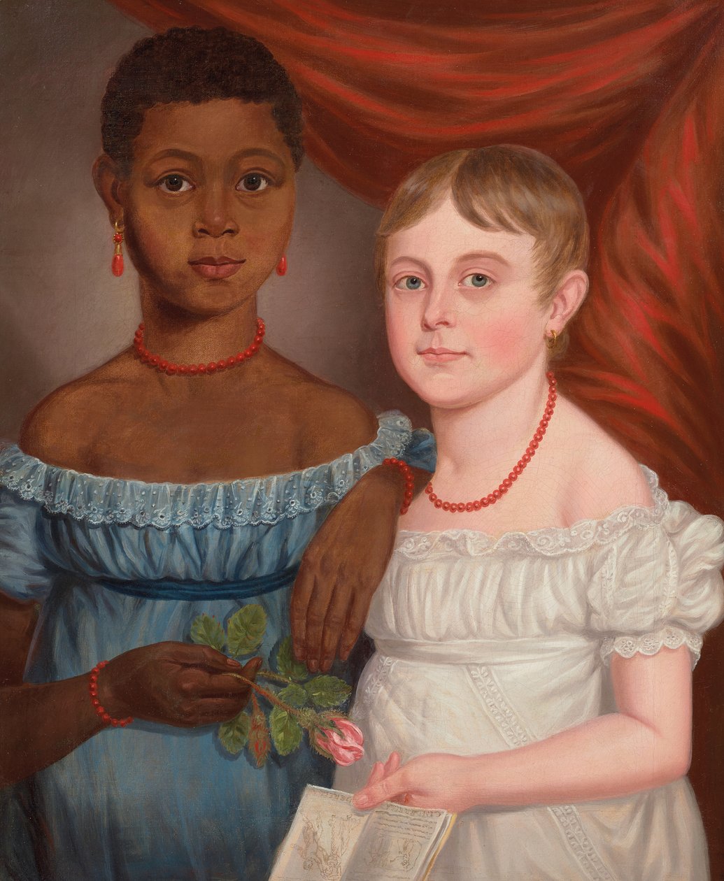 Portret dwóch dziewcząt, początek XIX wieku (olej na płótnie) autorstwa American School