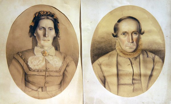 Portret męża i żony, ok. 1880 (kolorowe kredy na papierze) autorstwa American School