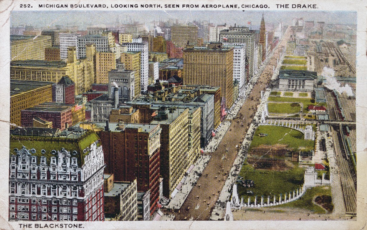 Pocztówka przedstawiająca Michigan Boulevard, Chicago, ok.1930 autorstwa American School