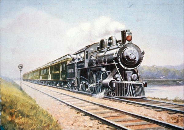 Pocztówka Overland Limited z Chicago & North Western Railroad autorstwa American School