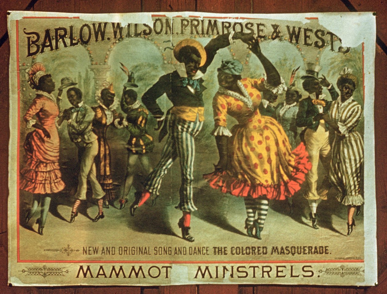 Plakat reklamujący Barlow, Wilson, Primrose i Wests Mammot Minstrels Coloured Masquerade autorstwa American School
