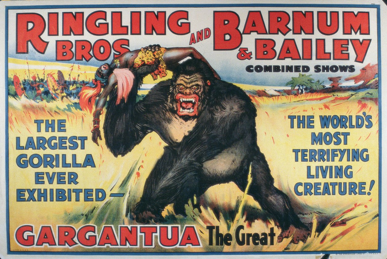 Plakat reklamujący Gargantuę Wielkiego podczas „Ringling Bros. and Barnum & Bailey Combined Shows” (kolor lito) autorstwa American School