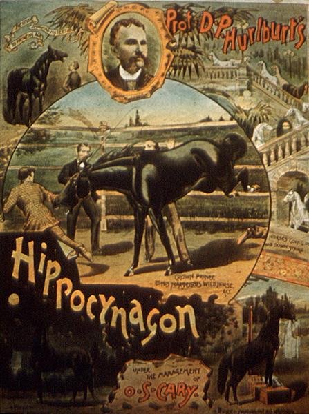 Plakat reklamujący „Hippocynagon” profesora D.H. Hurlburta, pod kierownictwem O.S. Cary
