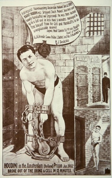 Plakat reklamujący występ Houdiniego (lito) autorstwa American School