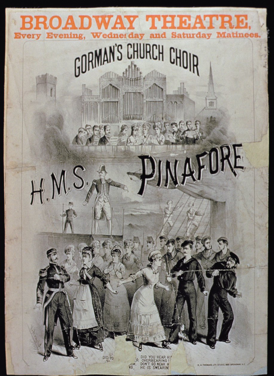 Plakat do HMS Pinafore w wykonaniu Gormans Church Choir w Broadway Theatre autorstwa American School