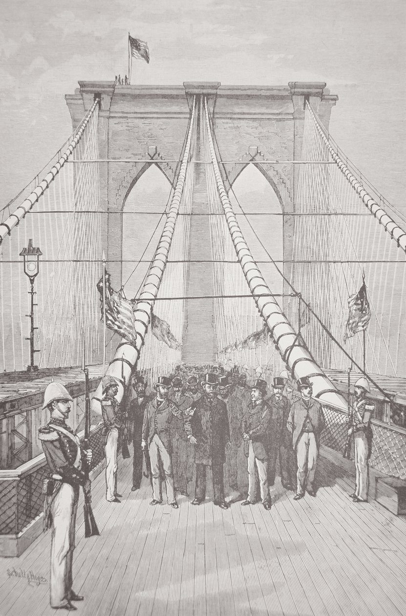 Prezydent Chester A. Arthur podczas ceremonii otwarcia nowego Mostu Brooklińskiego, 24 maja 1883 r. (lito) autorstwa American School