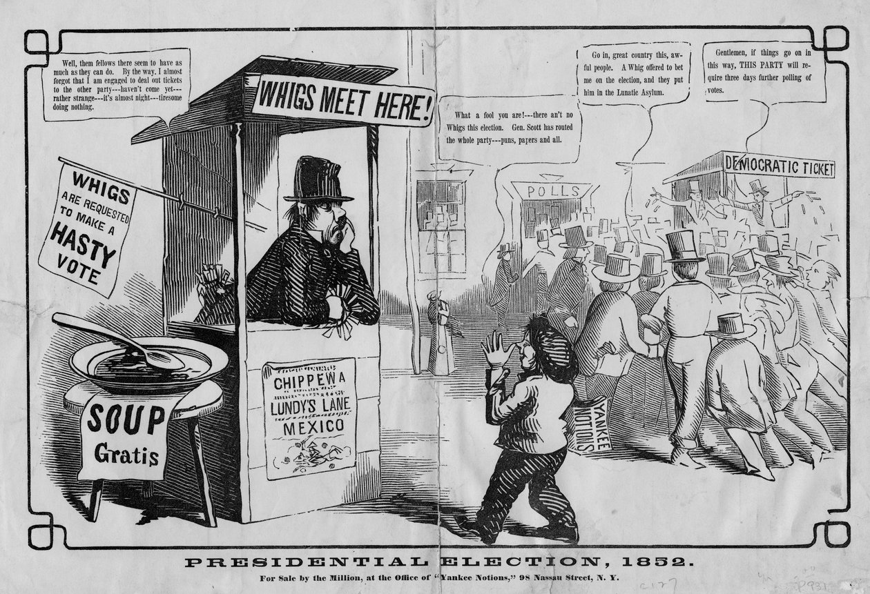 Wybory prezydenckie, 1852, opublikowane przez Thomas W Strong, Nowy Jork, 1852 autorstwa American School