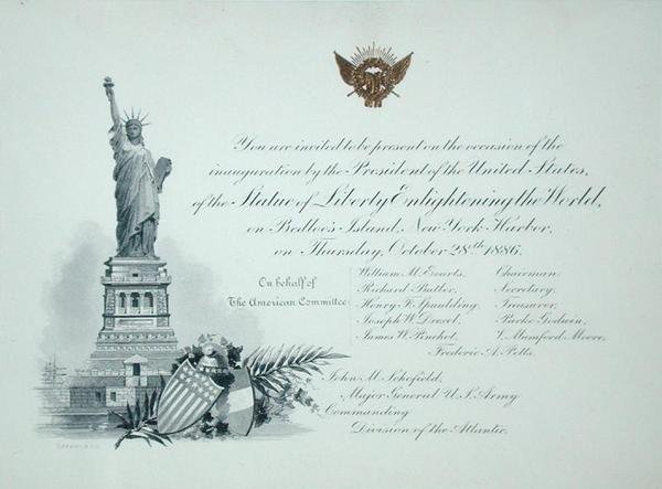 Prezydenckie zaproszenie na inaugurację Statuy Wolności, czwartek 28 października 1886 (rycina) autorstwa American School