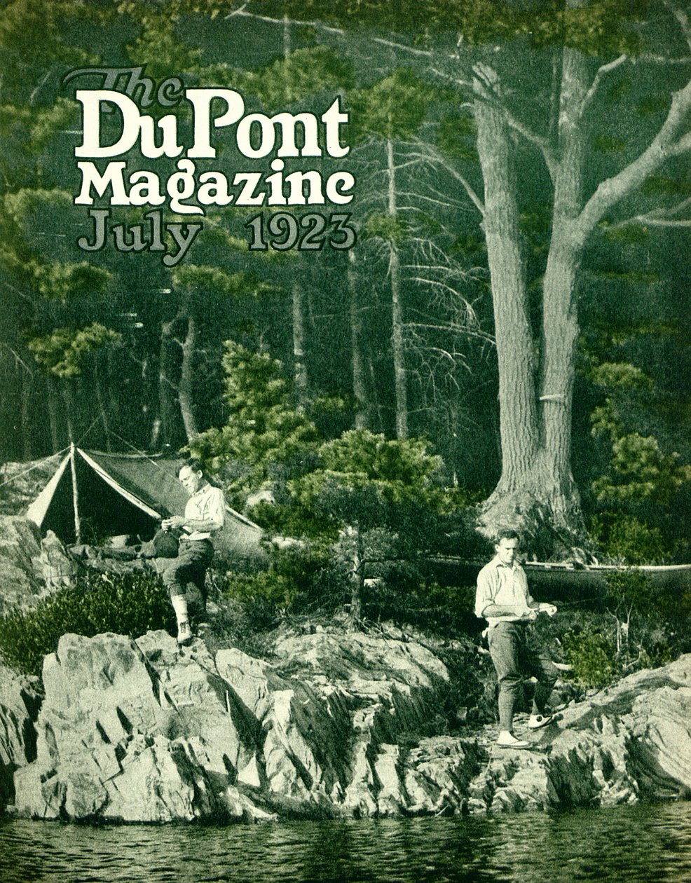 Pyralin idzie na ryby, przednia okładka magazynu DuPont, lipiec 1923 autorstwa American School
