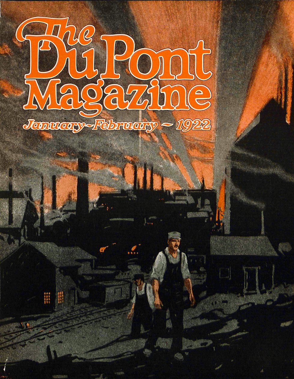 Podnoszenie mostu kolejowego za pomocą dynamitu, przednia okładka magazynu DuPont, styczeń-luty 1922 autorstwa American School