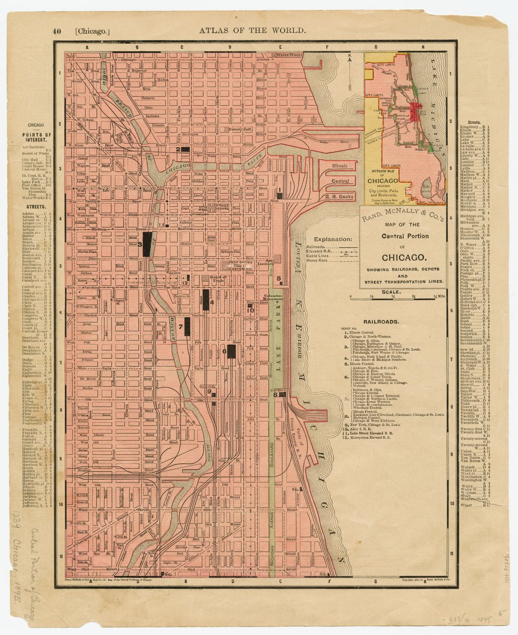 Mapa centralnej części Chicago, Illinois firmy Rand McNally  Company autorstwa American School