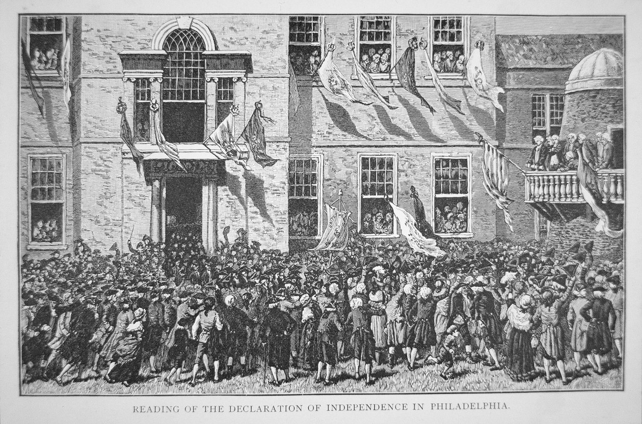 Czytanie Deklaracji Niepodległości obywatelom Filadelfii, 8 lipca 1776 (lito) autorstwa American School