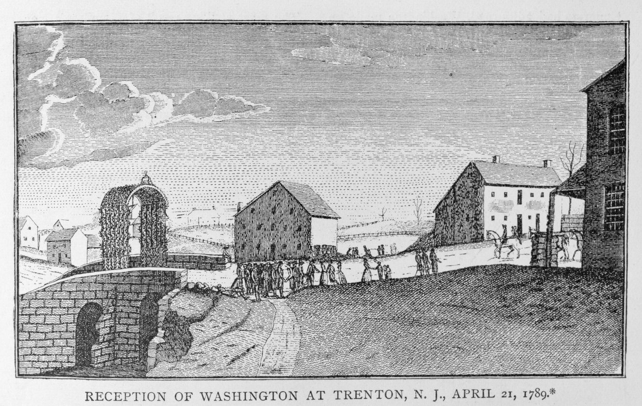 Recepcja Waszyngtonu w Trenton, New Jersey, 21 kwietnia 1789, z „Historii partii politycznych” autorstwa American School