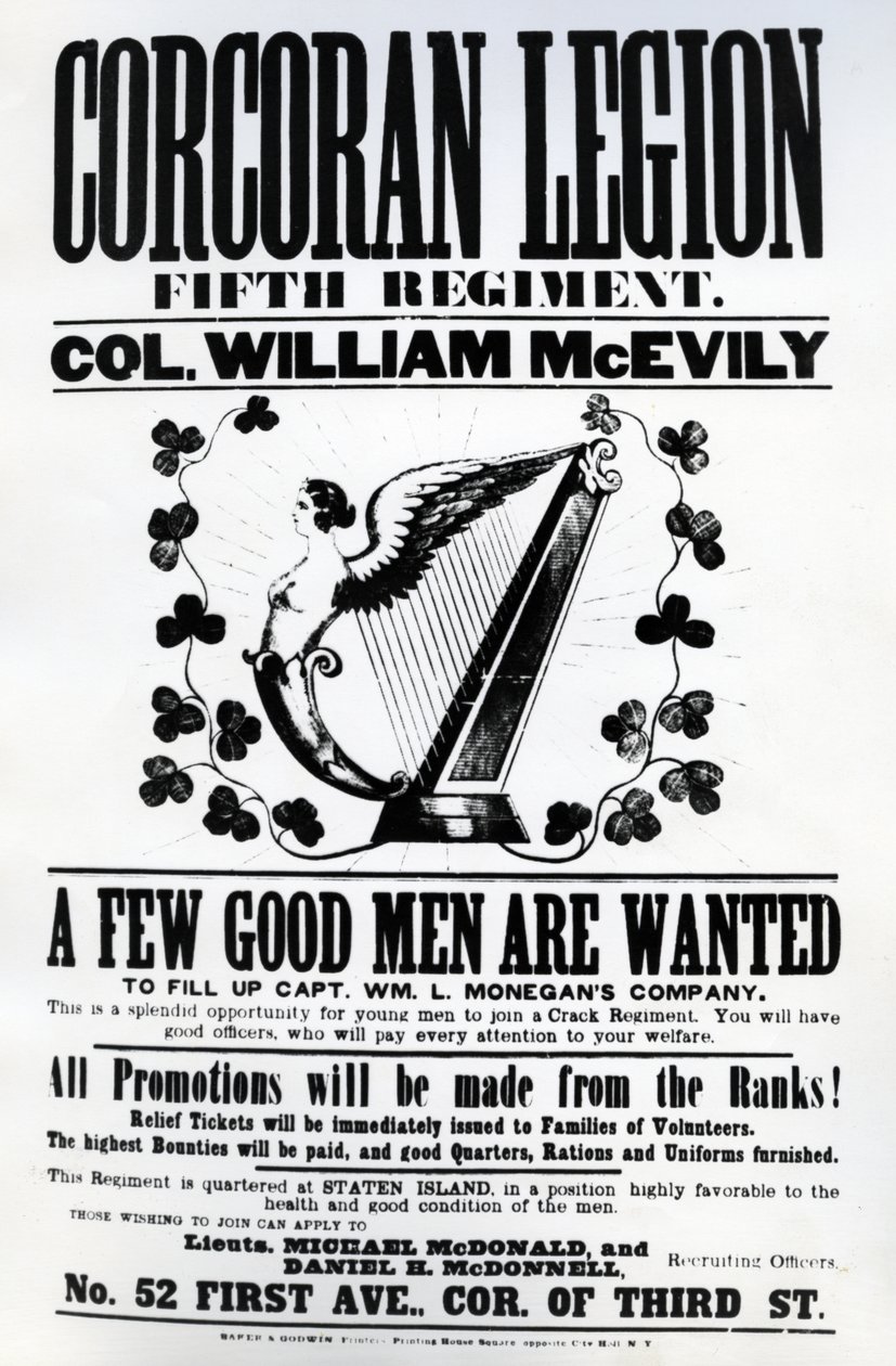 Plakat rekrutacyjny do Legionu Corcoran, 1862 (papier drukowany) autorstwa American School