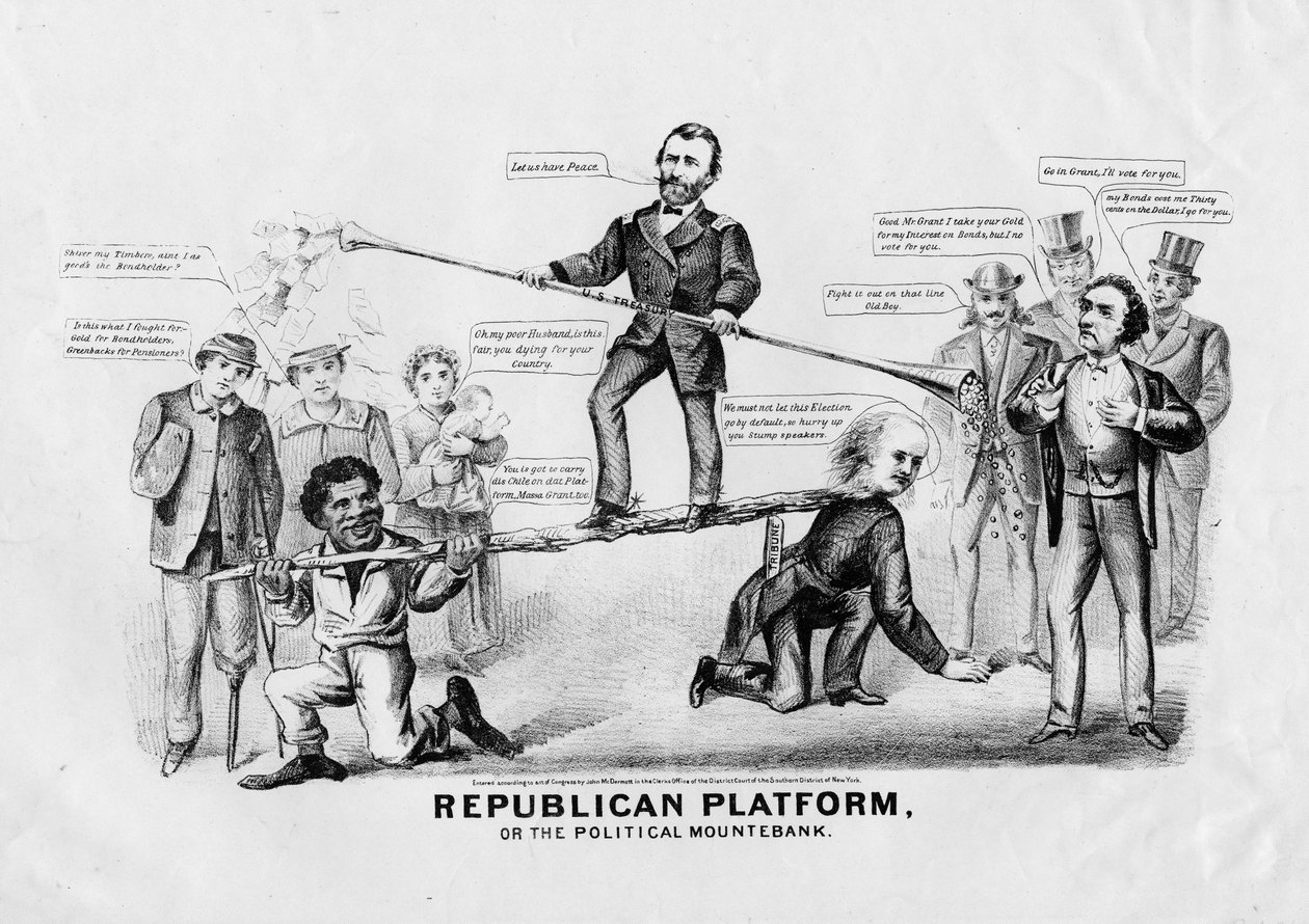 Platforma Republikańska, czyli The Political Mountebank, opublikowana przez Johna McDermotta, Nowy Jork, 1868 r. autorstwa American School