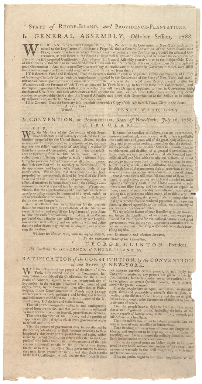 Rezolucje drukujące projekt NYS dotyczący poprawek do Konstytucji, październik 1788 r. autorstwa American School