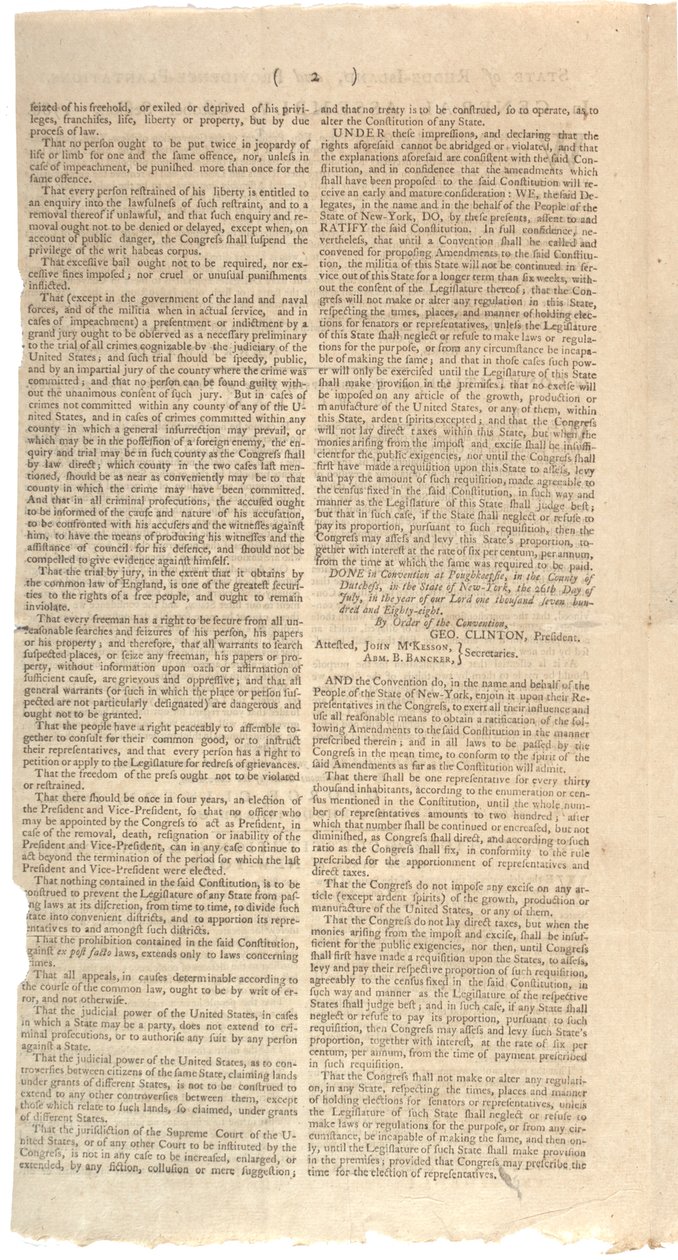 Rezolucje drukujące projekt NYS dotyczący poprawek do Konstytucji, październik 1788 r. autorstwa American School