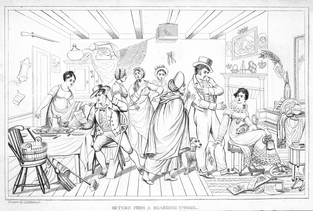 Powrót ze szkoły z internatem, z magazynu Analectic, v.2., 1820 (patrz 257118) autorstwa American School