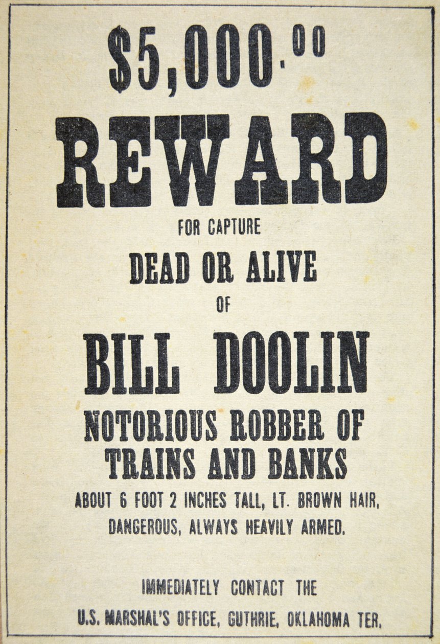 Plakat z nagrodami dla Billa Doolina (1858-96) (lito) autorstwa American School