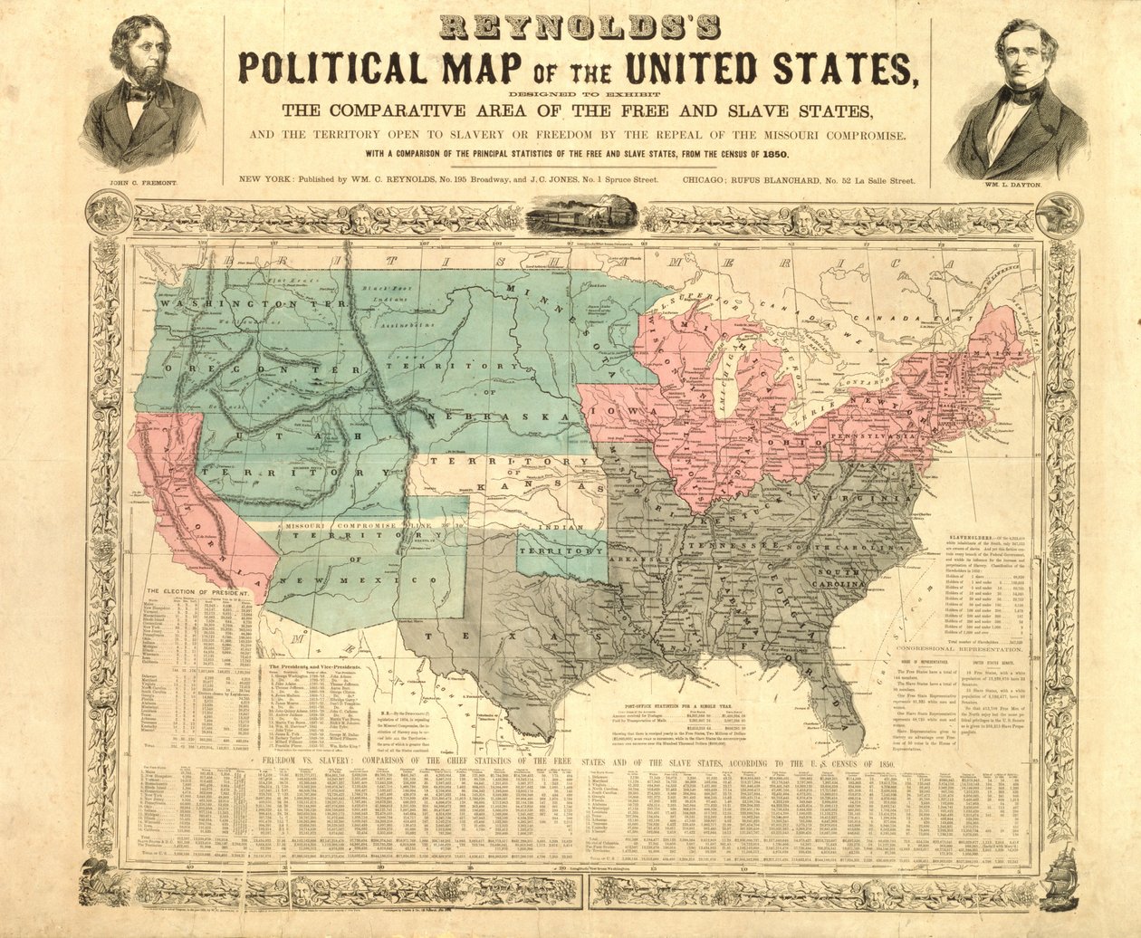 Reynoldss Mapa polityczna Stanów Zjednoczonych, c.1850 autorstwa American School