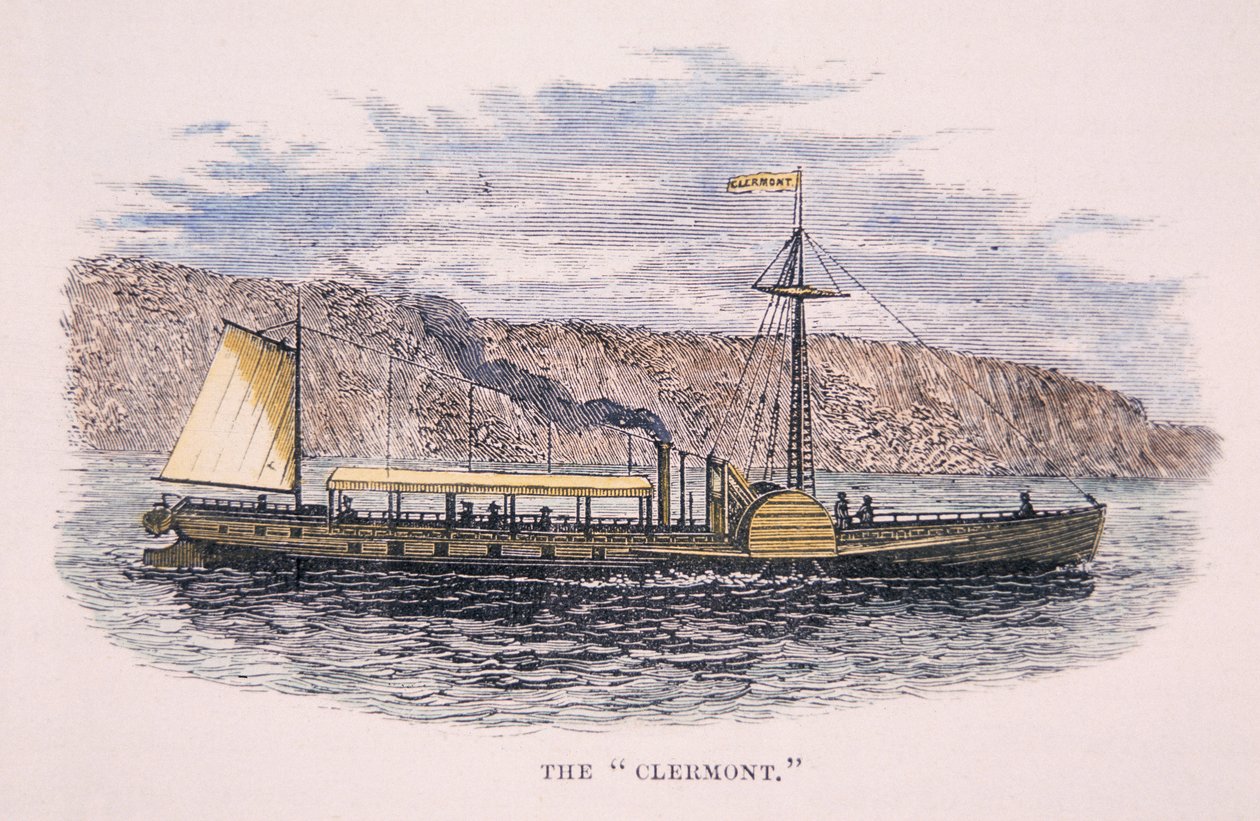 Parowiec Roberta Fultona (1765-1815) „Clermont” na rzece Hudson, Nowy Jork autorstwa American School