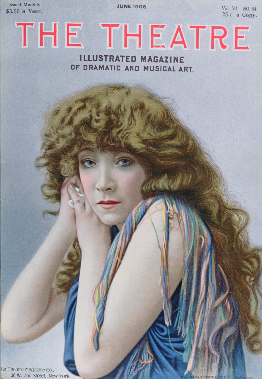 Sarah Bernhardt w roli Czarodziejki, sztuka Sardou, ilustracja na okładce magazynu Teatr, czerwiec 1906 autorstwa American School