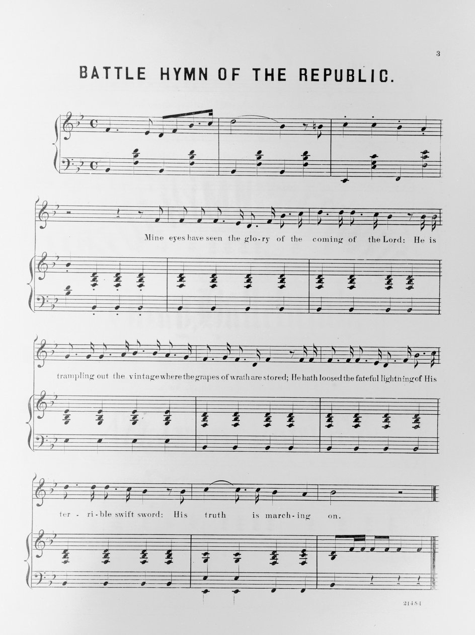 Nuty do Hymnu bojowego Republiki autorstwa Julii Ward Howe (1819-1910) 1862 autorstwa American School