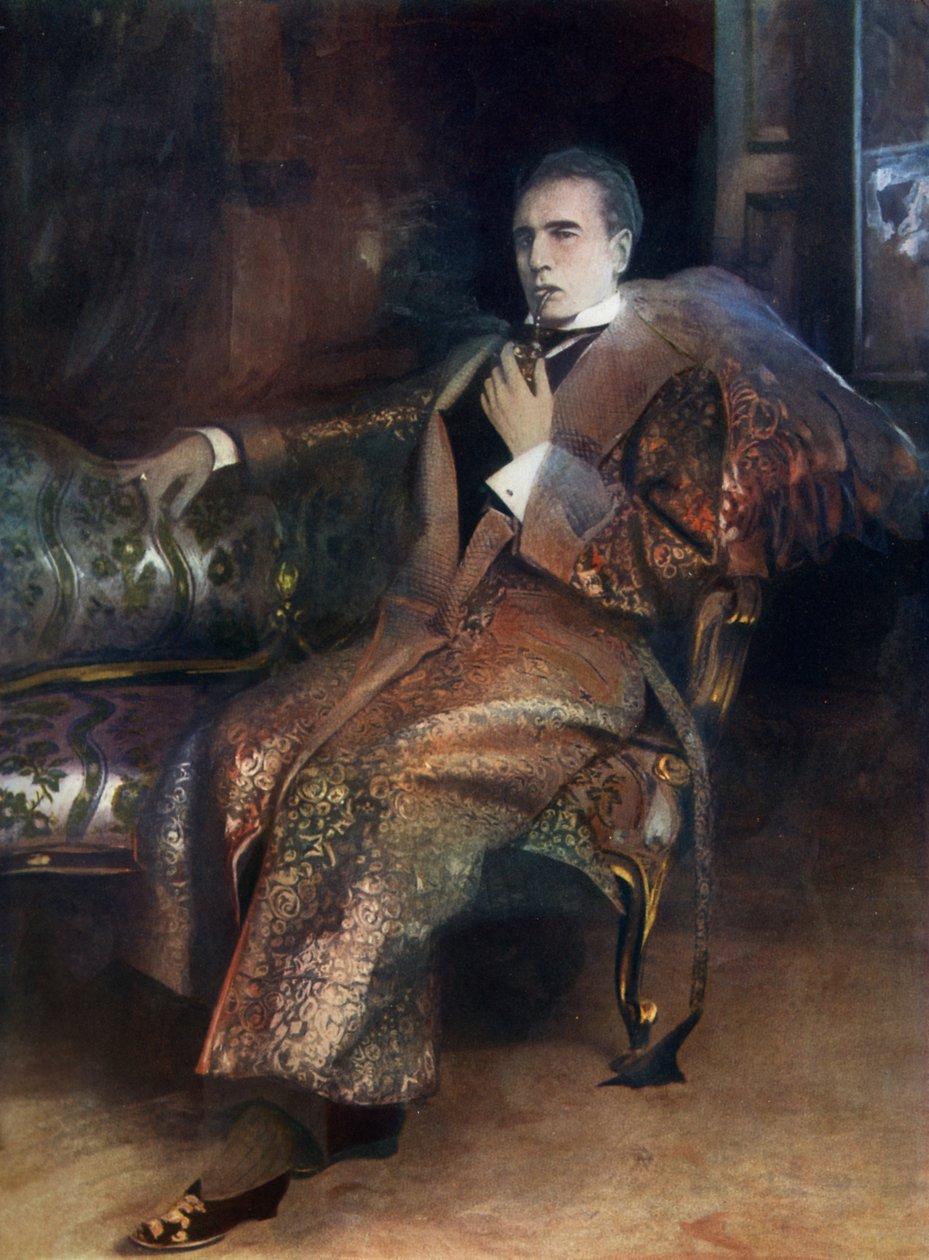 Sherlock Holmes, scena z filmu "Sherlock Holmes - dramat w czterech aktach" autorstwa Williama Gilette