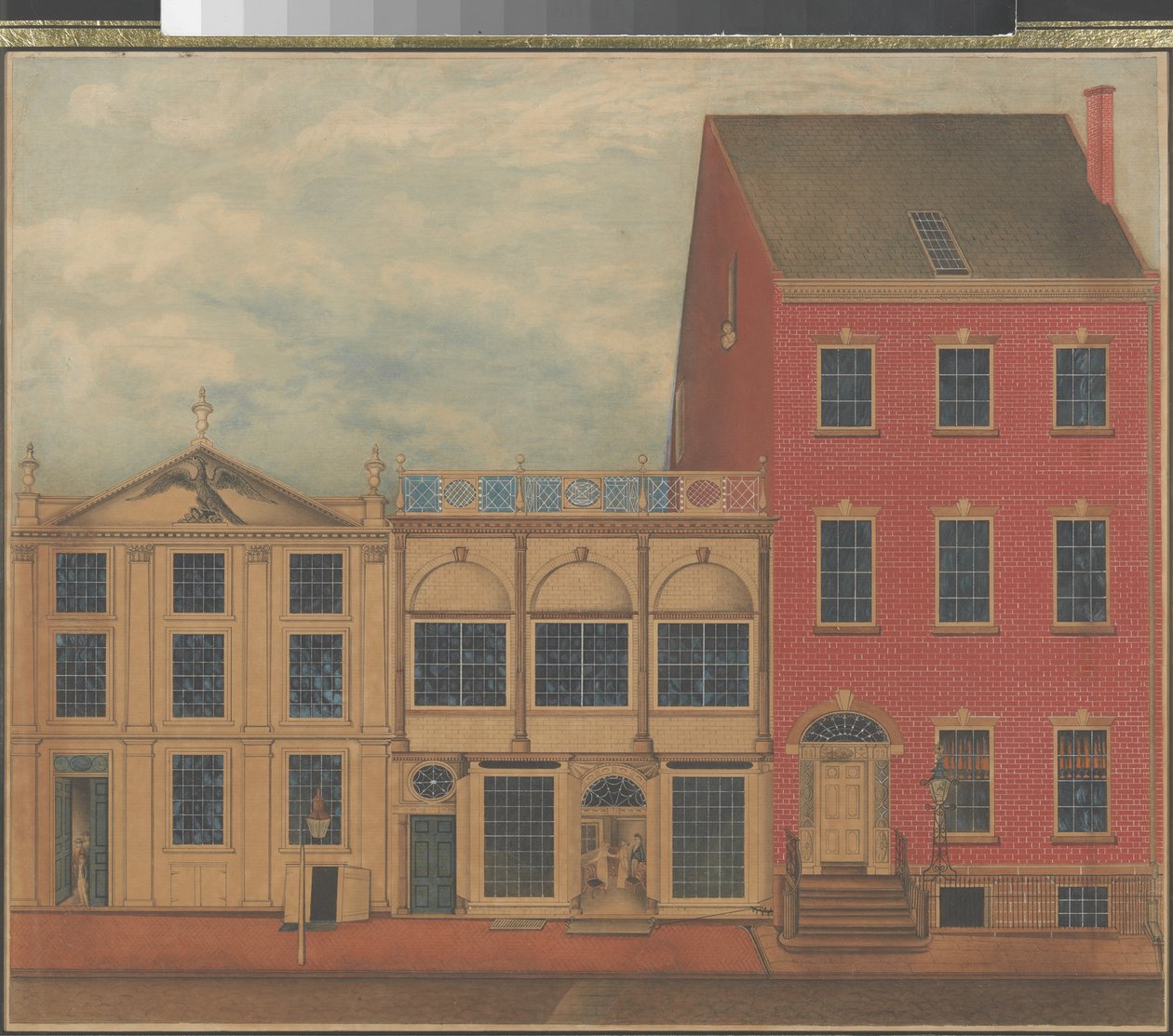 Sklep i magazyn Duncan Phyfe na Fulton Street w Nowym Jorku, ok. 1817-1820 (akwarela, tusz i gwasz na białym papierze) autorstwa American School