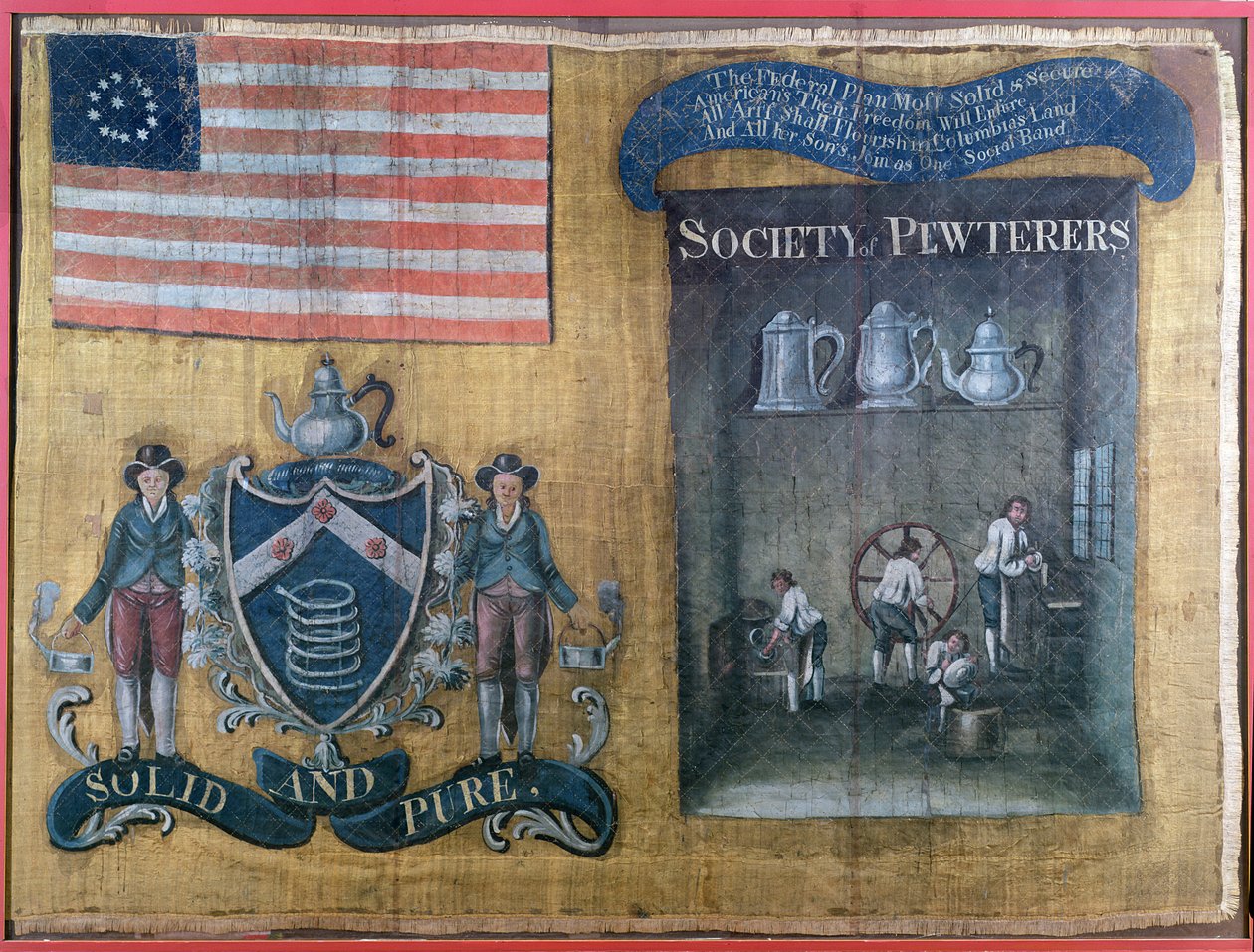 Jedwabny Sztandar Towarzystwa Cynariuszy Nowego Jorku, niesiony w procesji federalnej, 23 lipca 1788 (tekstylny) autorstwa American School