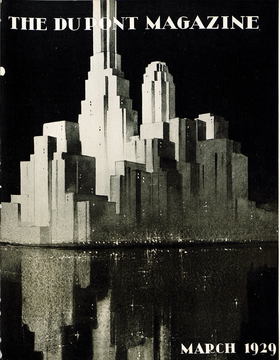 Wieżowce, przednia okładka magazynu DuPont, marzec 1929 autorstwa American School