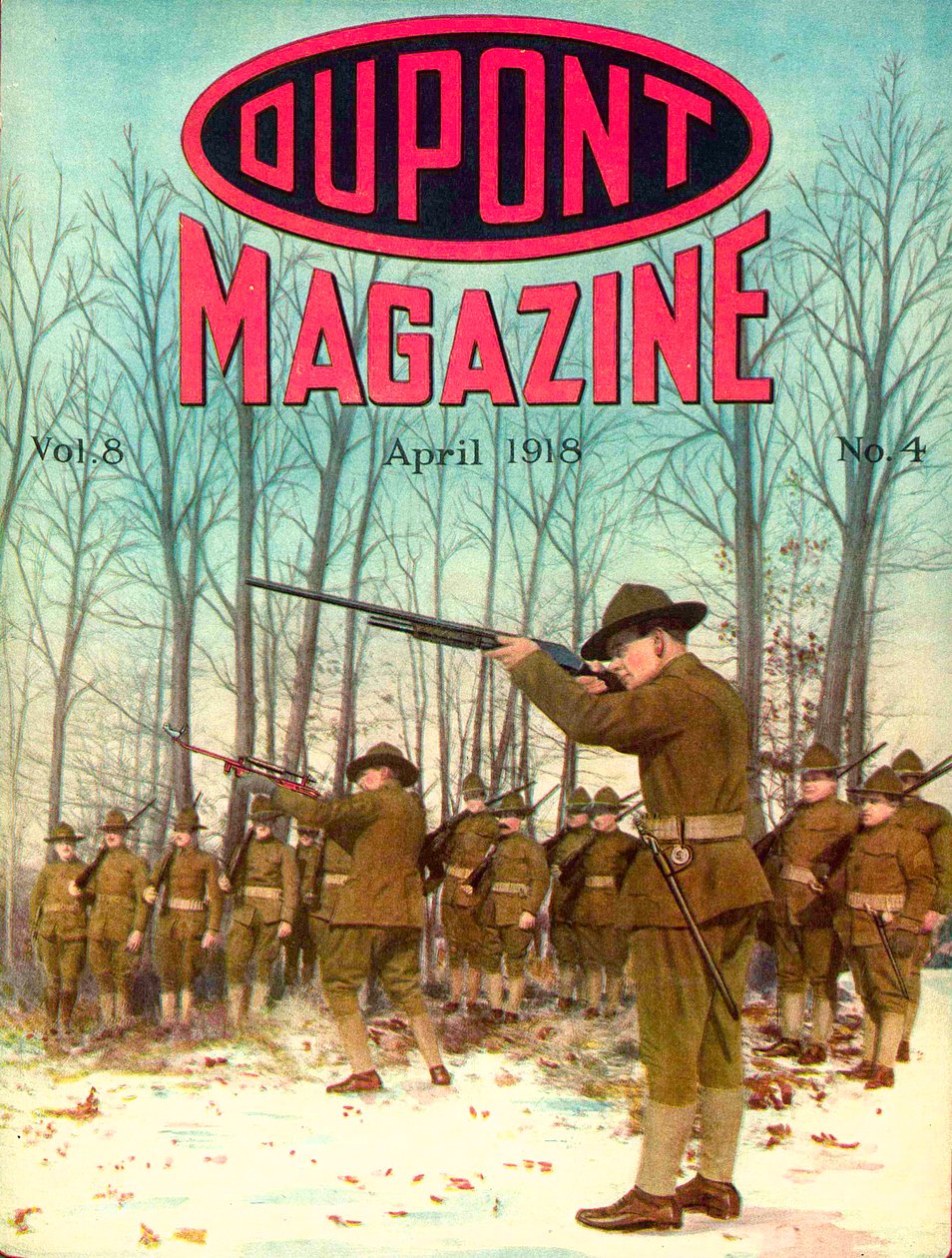 Żołnierze, przednia okładka magazynu DuPont, kwiecień 1918 r. autorstwa American School