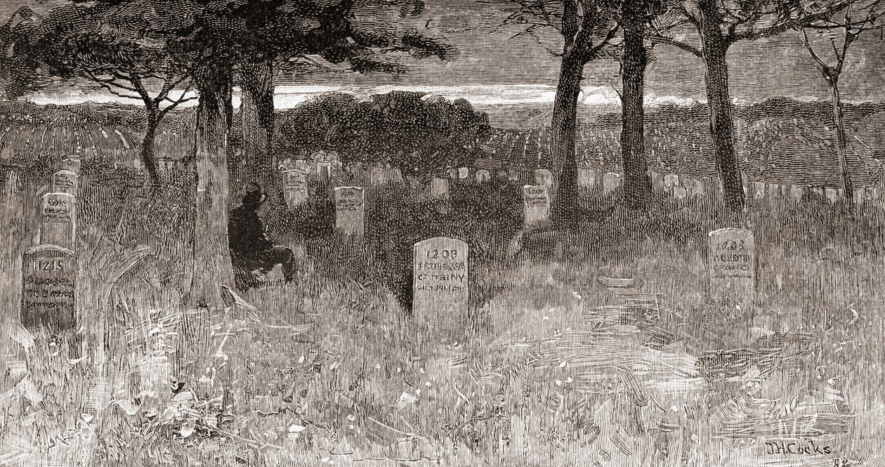 Groby żołnierzy na Cmentarzu Narodowym w Arlington, hrabstwo Arlington, Wirginia, w XIX wieku, z "The Century Illustrated Monthly Magazine", opublikowanego w 1884 r. (rycina) autorstwa American School