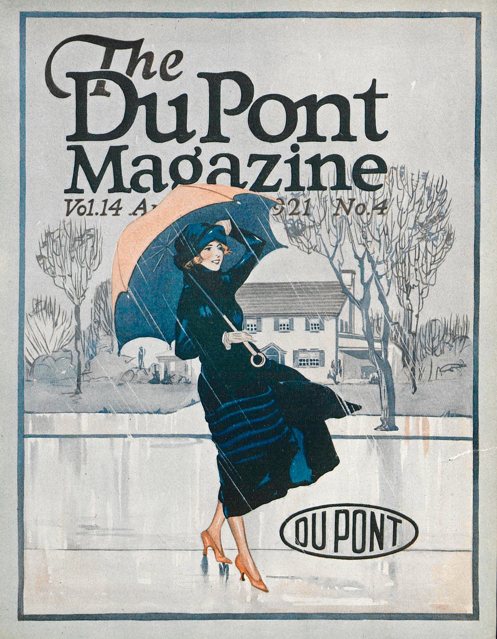 Coś nowego w odzieży sportowej, przednia okładka magazynu DuPont, kwiecień 1921 r. autorstwa American School