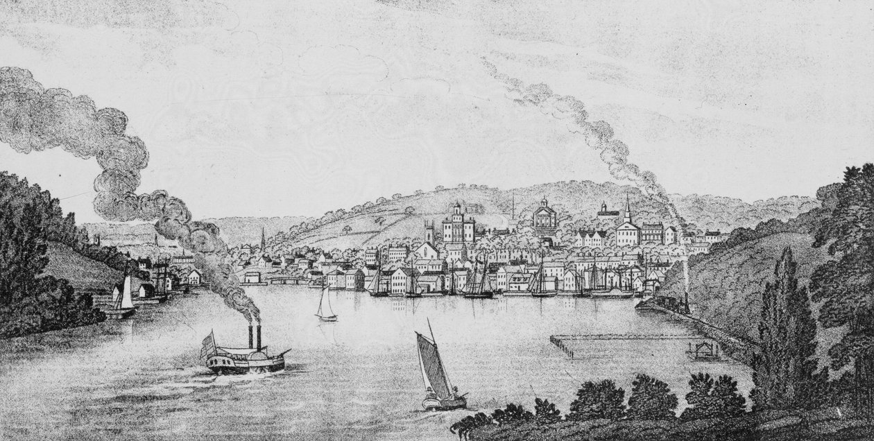 South View of Norwich City, z „Zbiory historyczne Connecticut”, John Warner Barber, 1856 autorstwa American School