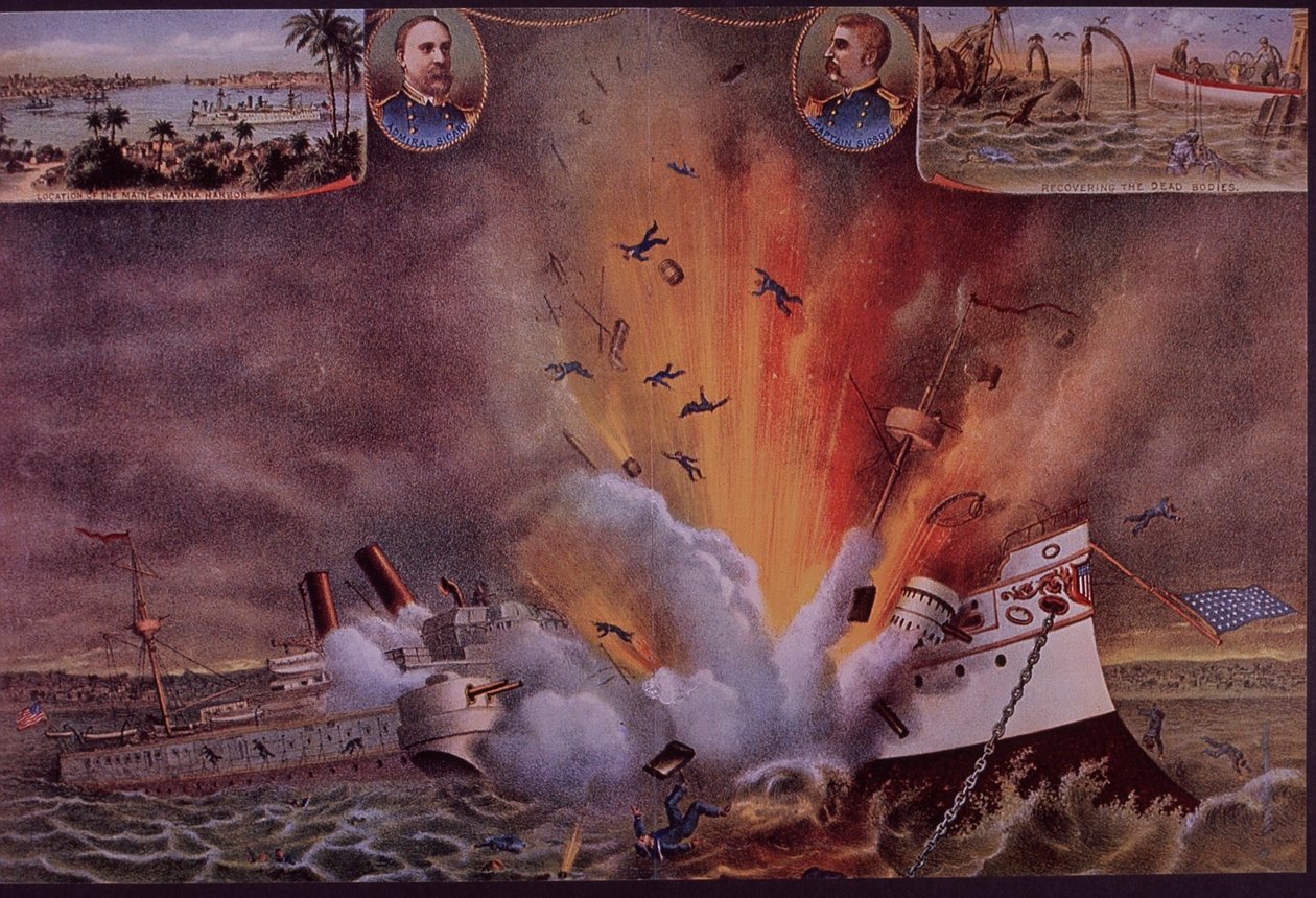 Wojna hiszpańsko-amerykańska 1898, USS Maine wysadzony w powietrze w porcie w Hawanie autorstwa American School