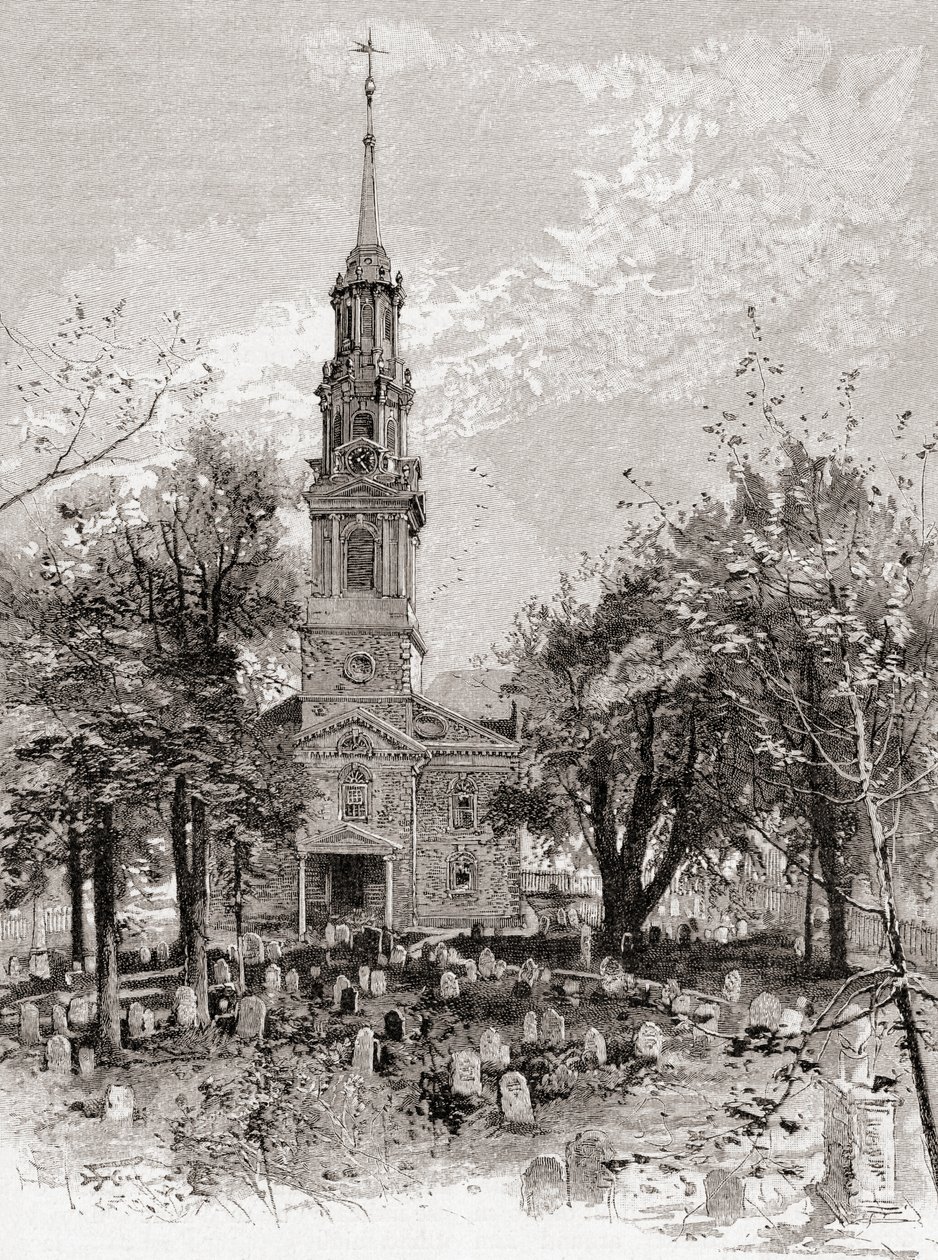 Kościół św. Pawła w Nowym Jorku w XIX wieku, z "The Century Illustrated Monthly Magazine", opublikowanego w 1884 r. (rycina) autorstwa American School